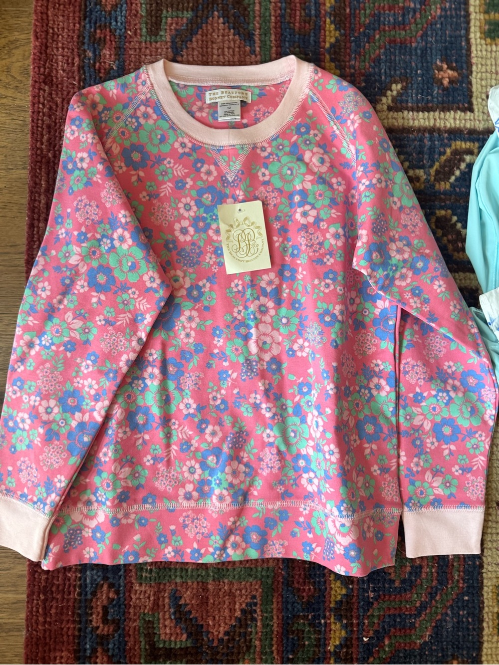 Pink Floral Sweatshirt with Multicolor Blooms // Cassidy crewneck